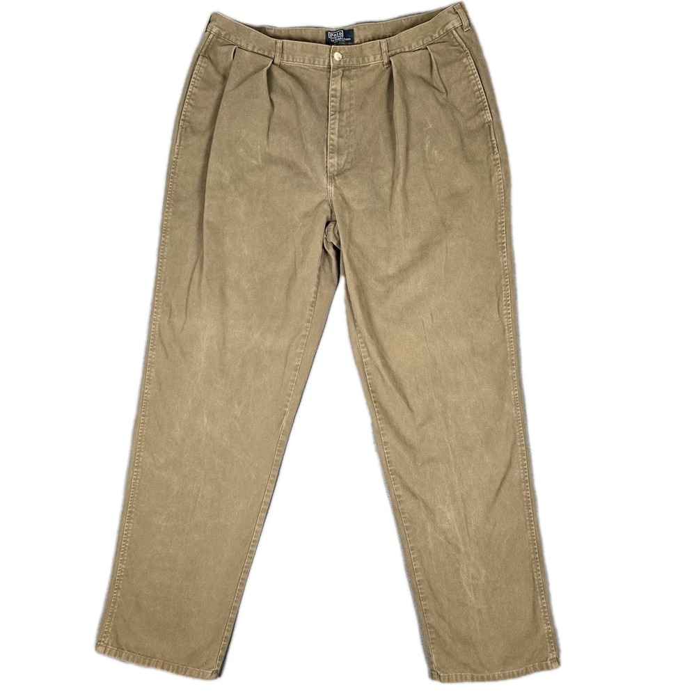 Vintage Polo Ralph Lauren Pleated Chinos Mens 40x36 Brown Combed Cotton USA Made